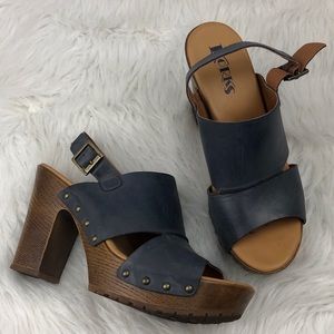 Korks Leather Studded Platform Block Heel Sandals